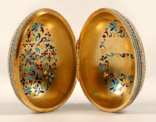 Russian Revival Antique Russian Plique-à-Jour and Cloisonné Easter Egg by Khlebnikov