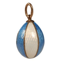 Antique Russian Gold, Blue and White Enamel Pendant Egg