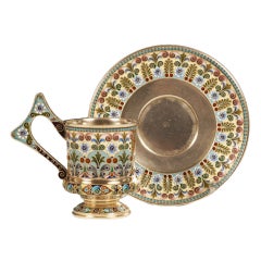 Rare Antique Russian Shaded Cloisonné Enamel Cup and Saucer by Khlebnikov 4