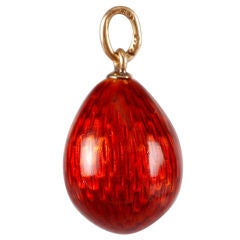 Russian Red Enameled Gold Egg Pendant