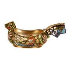 A Russian gilded silver and shaded cloisonné enamel dragon kovsh by Ruckert 2