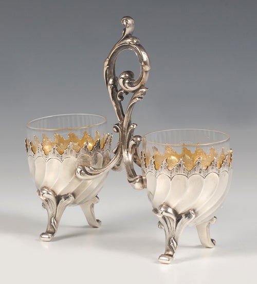 FABERGE Silver Glass Double Salts at 1stdibs