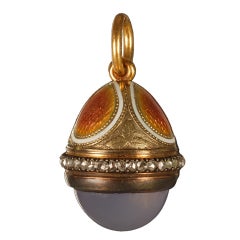 Antique FABERGE Henrik Wigstrom Gold Enamel Miniature Pendant Egg