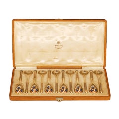 12 FEODOR RUCKERT Enamel Spoons in Box