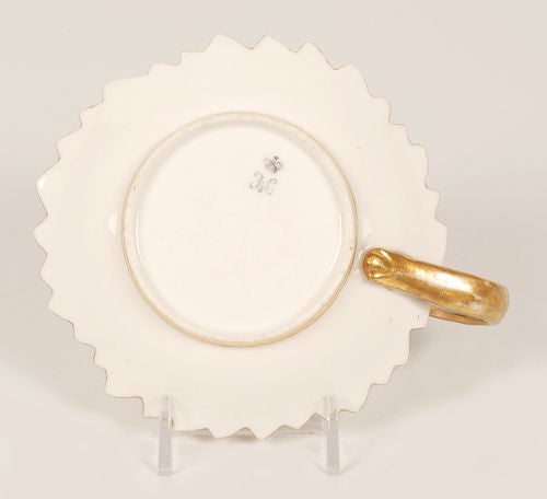 A Russian porcelain dish by the Imperial Porcelain Factory from the dowry service of Grand Duchess Olga Nicholeavna, circa 1846. The molded leaf-shape dish highlighted with burnished gold veining. Grand Duchess Olga, second daughter of Nicholas I,