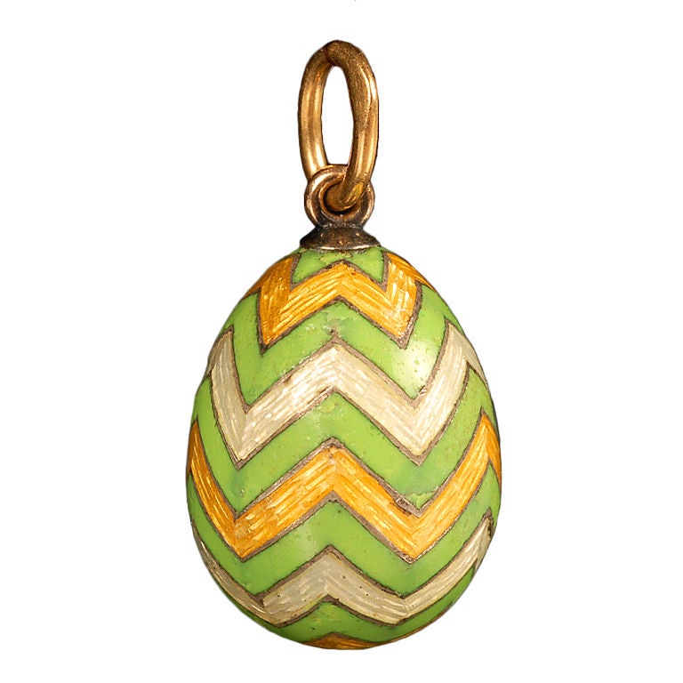 Antique Russian Gold and Guilloché Enamel Miniature Pendant Easter Egg