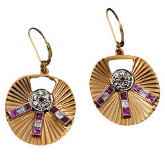 Gold Drop Ruby and Diamond Earrings