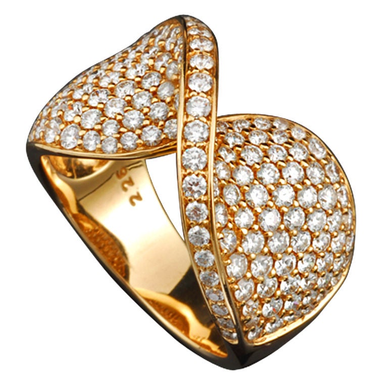 Gold Pave' Diamond Twist Ring For Sale