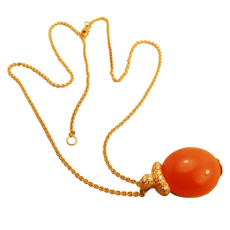Dunay Orange Moonstone and Diamond Pendant For Sale