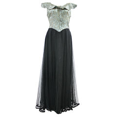 1940's Lace Brocade Drop Waisted Ballgown