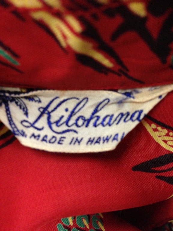 Men's 1940's Rare Kilohana Pineapple Hut  Hawaiian Shirt For Sale