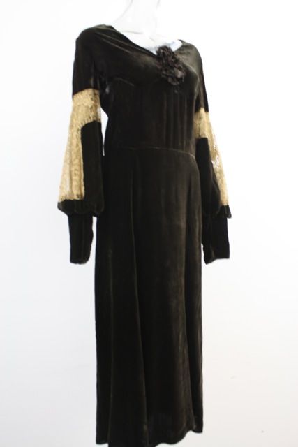 1930's Chocolate Silk  Velvet Tea Evening Dress 1