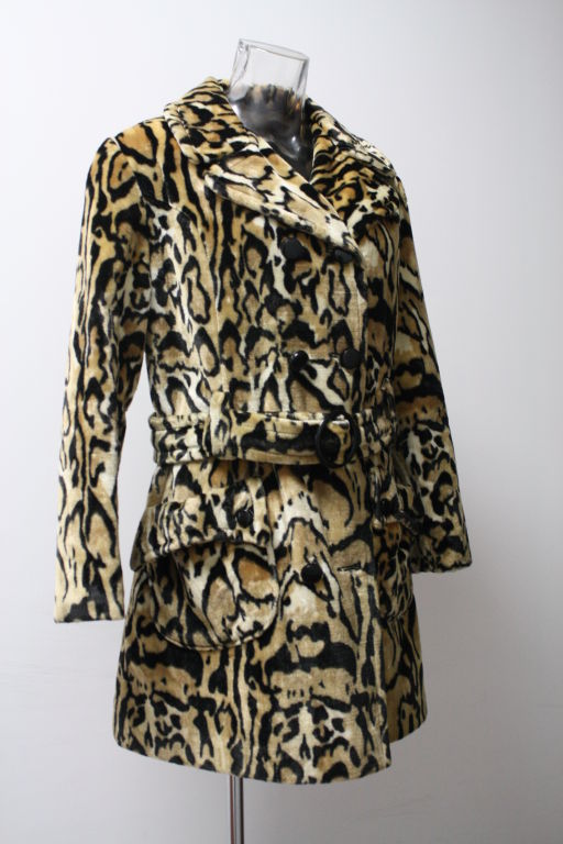 Leopard Ocelot  1970's Faux Fur  Double Breasted Coat 1