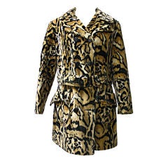 Leopard Ocelot  1970's Faux Fur  Double Breasted Coat