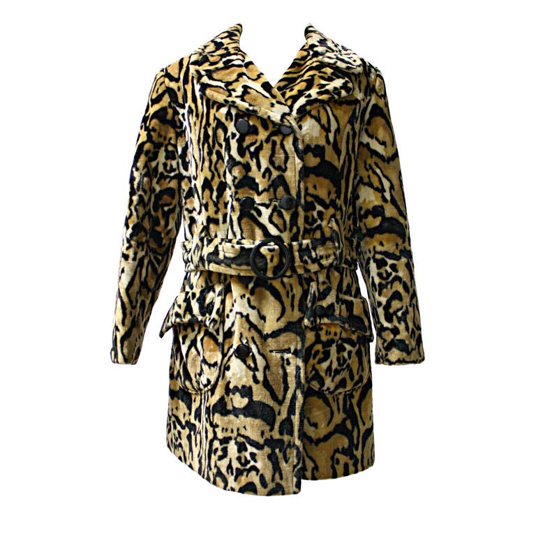 Leopard Ocelot 1970's Faux Fur Double Breasted Coat at 1stDibs