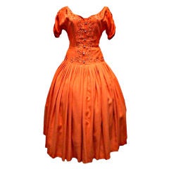 Vintage Tangerine Dream Embroided Rhinestone 1940's Dress