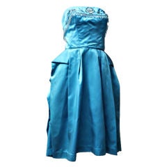 Vintage Will Steinman For Mary Carter Turquoise Strapless Cocktail Dress