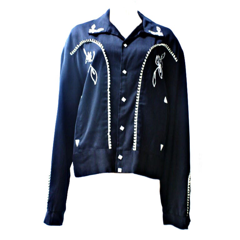 Vintage 1950's Black Western Gabardine Jacket