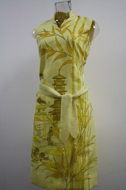 Women's Alfred Shaheen 1970's Asian Bamboo Dreams Sheath Dress