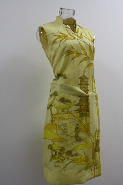 Alfred Shaheen 1970's Asian Bamboo Dreams Sheath Dress 1