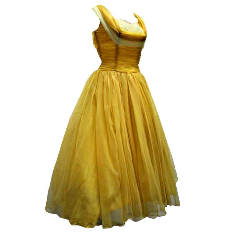 1950's Chiffon Butter Cream Party Dress at 1stDibs