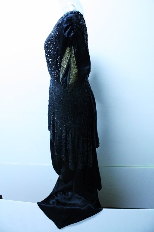 Women's Edwardian Gold Dipped  Sequin Trained Gown For Sale