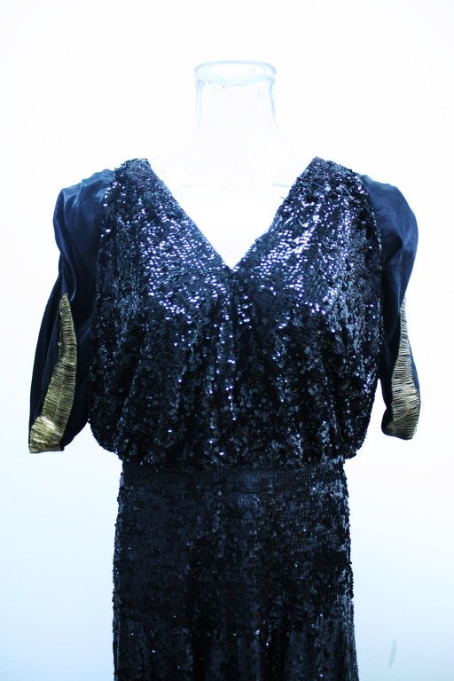 Edwardian Gold Dipped  Sequin Trained Gown For Sale 2