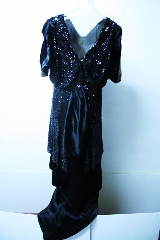 Edwardian Gold Dipped  Sequin Trained Gown For Sale 3