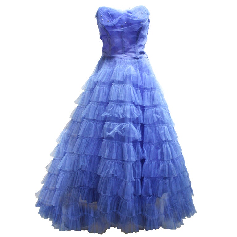 1950's Periwinkle Blue Debutante Prom Dress For Sale