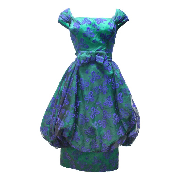 1950
s Vintage Velvet Brocade Bubble Cocktail Dress