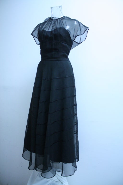 Women's Late 40's Sheer  Black Cocktail Dress For Sale