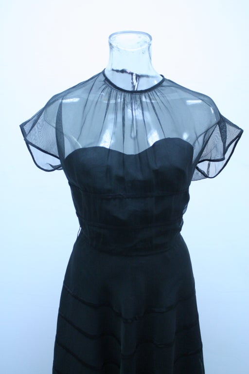 Late 40's Sheer  Black Cocktail Dress For Sale 1