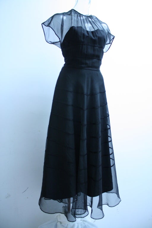 Late 40's Sheer  Black Cocktail Dress For Sale 2
