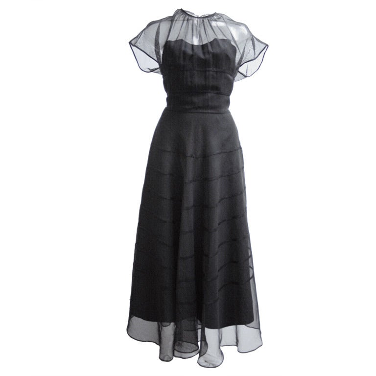 Late 40's Sheer  Black Cocktail Dress For Sale