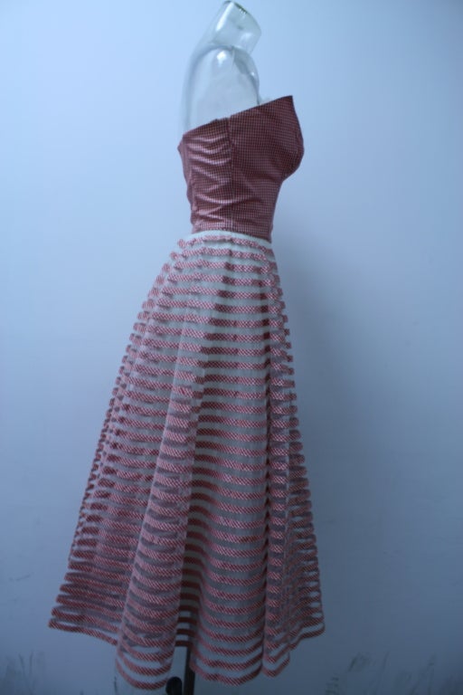 Women's 1950's Red Gingham Candy Striped Gown