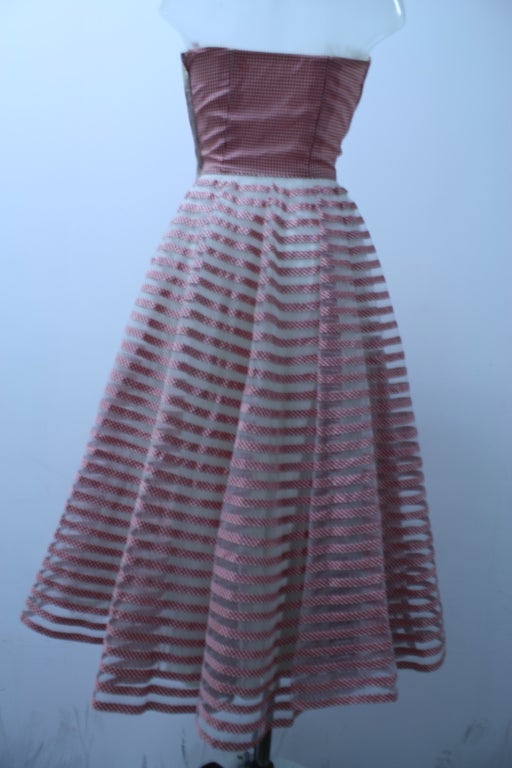 1950's Red Gingham Candy Striped Gown 1