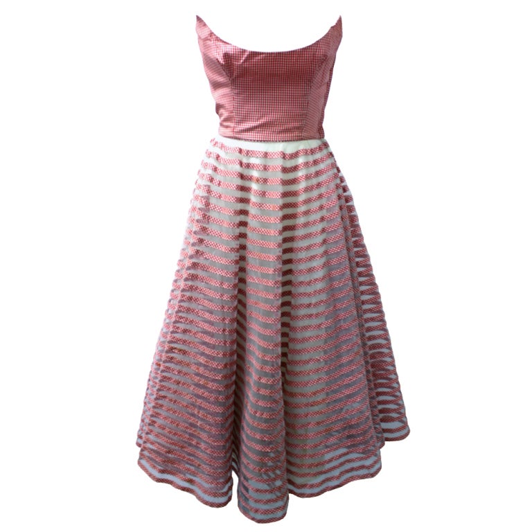 1950's Red Gingham Candy Striped Gown