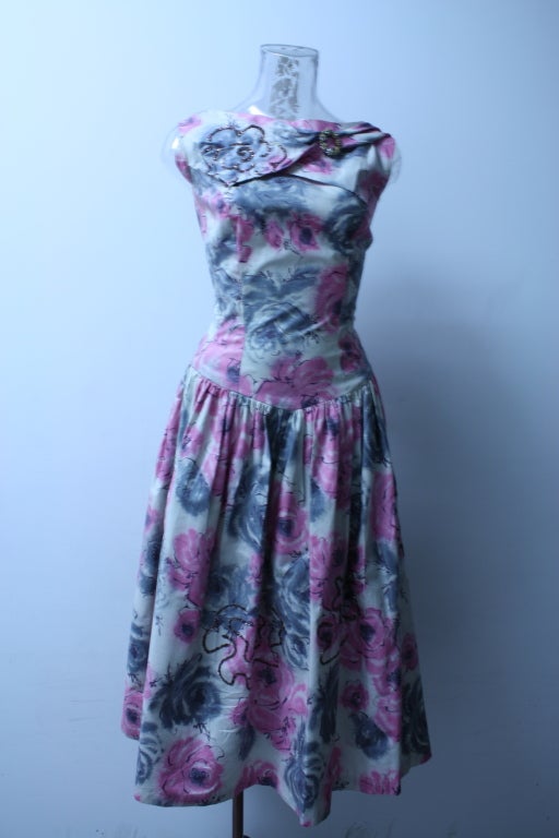 1960's Watercolour Cabbage Rose Dress