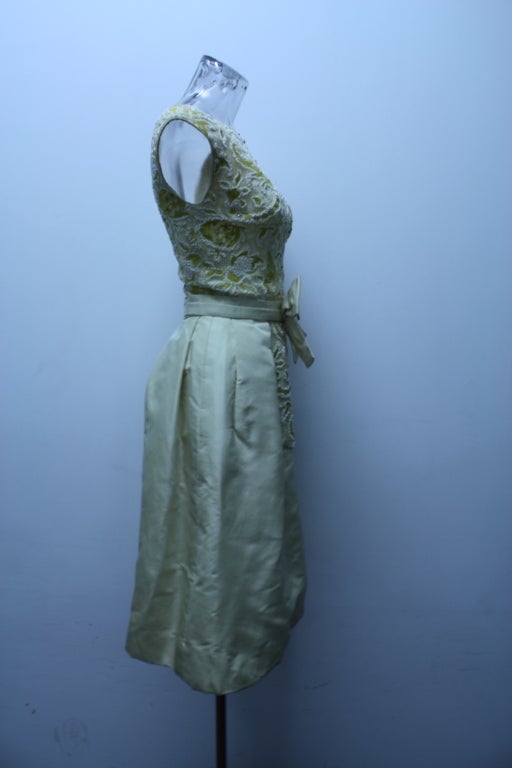 Lemon Cream 1960's Brocade Sheath Dress 1