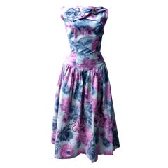 1960's Watercolour Cabbage Rose Dress