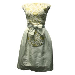 Lemon Cream 1960's Brocade Sheath Dress