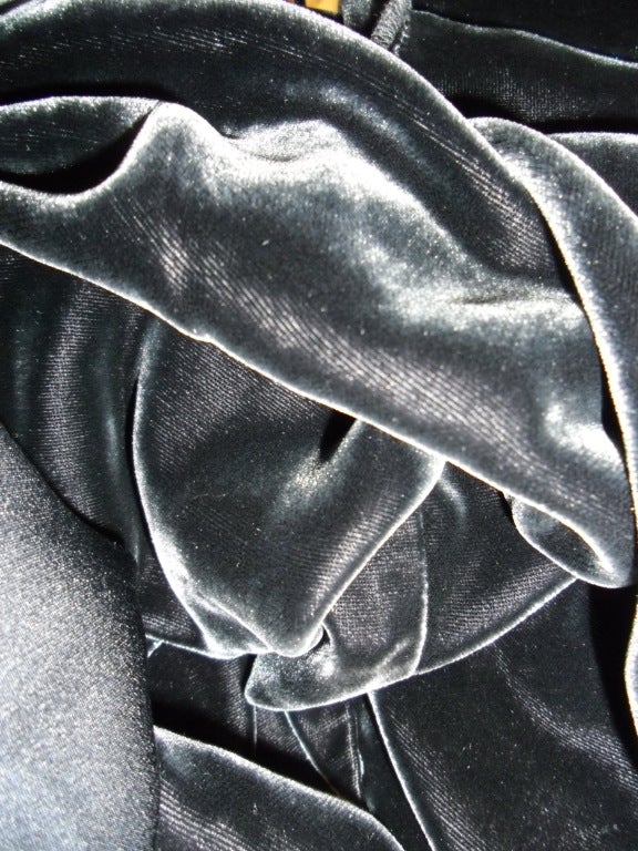 Zoran top Gunmetal crushed velvet and liquid silk For Sale 5