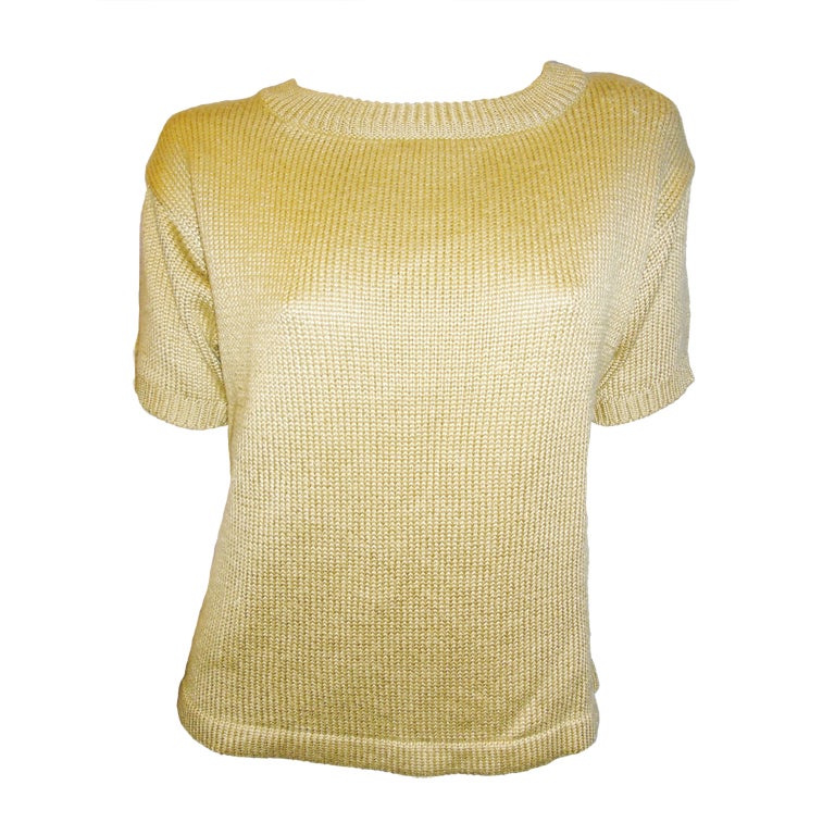 Zoran short sleeves gold silk knit sweater top For Sale