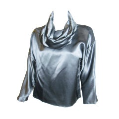 Zoran  Gunmetal liquid silk Cowl neck silk blouse