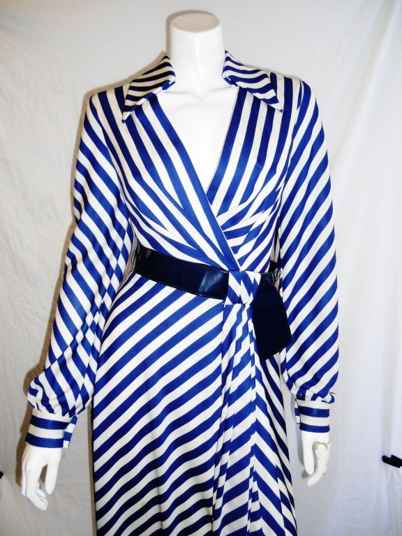Eva Gabor look by Estevez nautical belted maxi dress 1970's In Excellent Condition In New York, NY