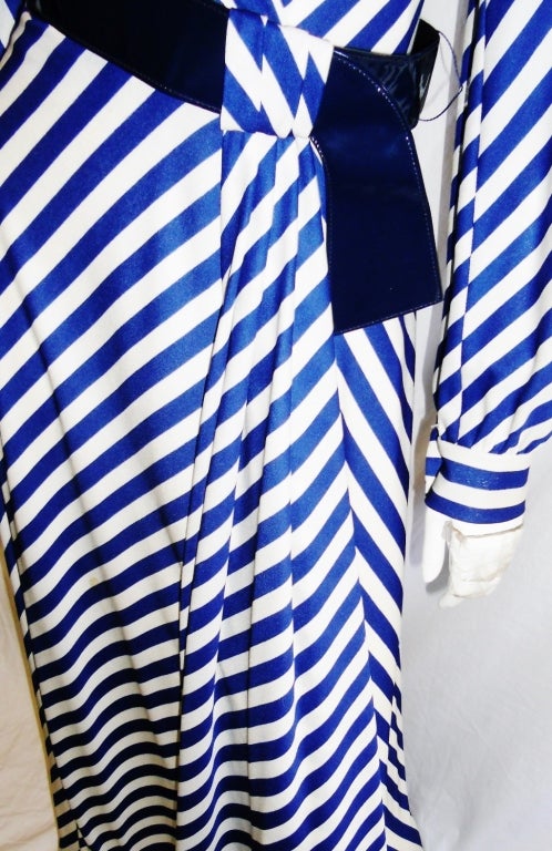Women's Eva Gabor look by Estevez nautical belted maxi dress 1970's