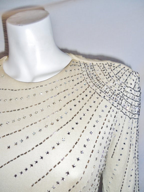 Mollie Parnis Boutique Beautiful Crystal embellished gown 1970's 1