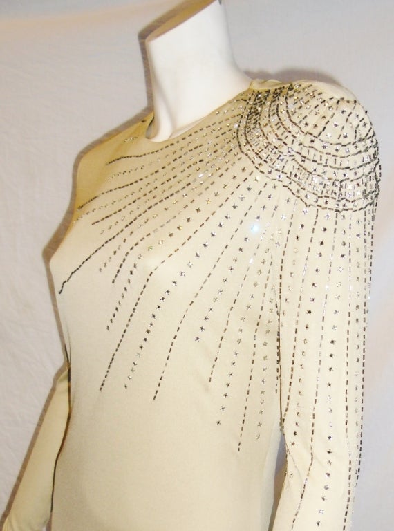 Mollie Parnis Boutique Beautiful Crystal embellished gown 1970's 3