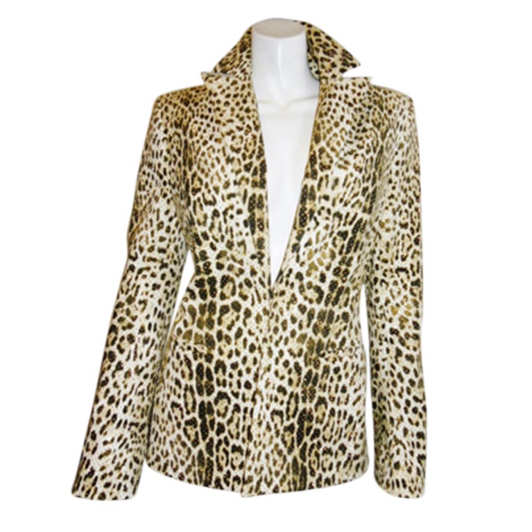 Roberto Cavalli leopard print gold stud blazer at 1stdibs
