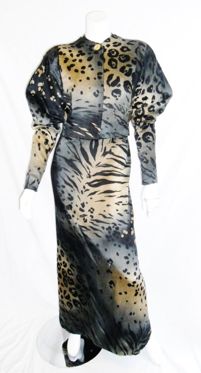 Black Pauline Trigere  Animal print Gown and Bolero 1970 For Sale